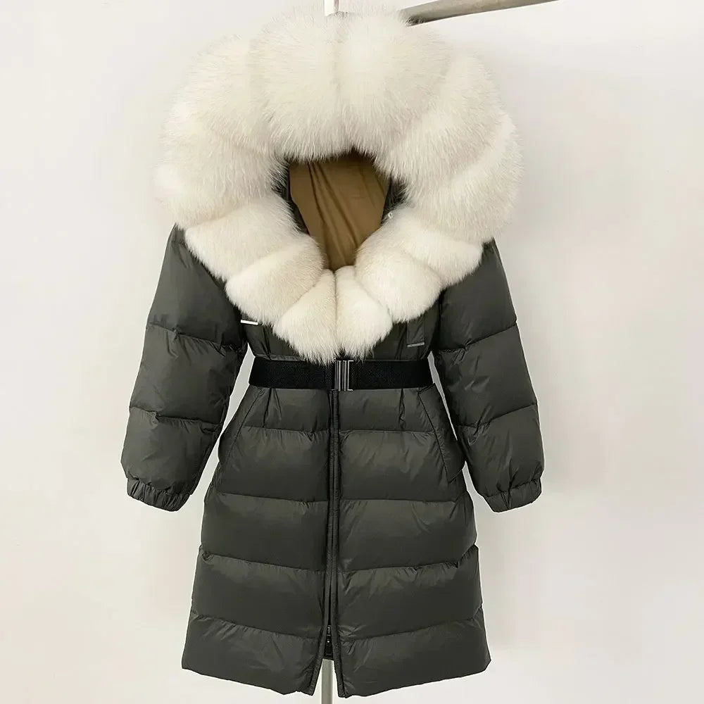 Fur’Ells Real Fox Fur Collar Duck Down Puffer Jacket - Long Length
