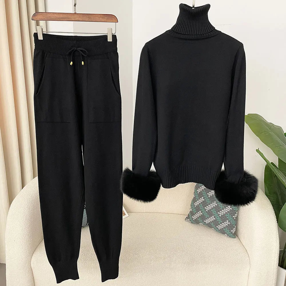 Fur'Ells Roll neck Fur detailed Co Ord Set