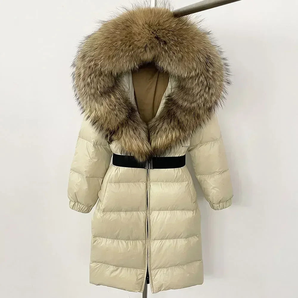 Fur’Ells Real Fox Fur Collar Duck Down Puffer Jacket - Long Length